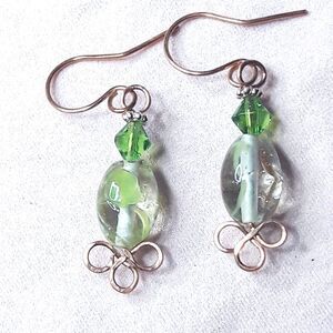 Artisan earrings  533# NEW bohemian Green swirl glass earrings copper handmade